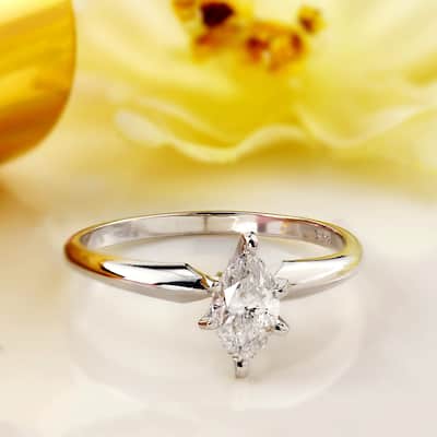 Auriya 14k Gold 1/2ctw Marquise-cut Solitaire Diamond Engagement Ring (I-J, I1-I2)