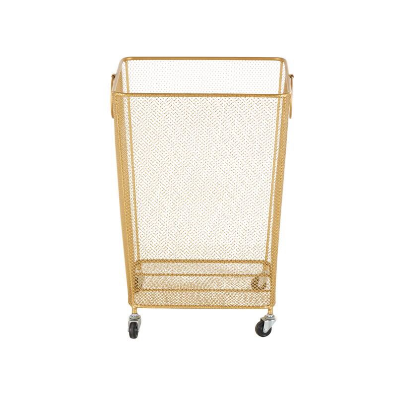 Black or Gold Metal Square Mesh Wire Rolling Laundry Storage Cart with Ring Handles