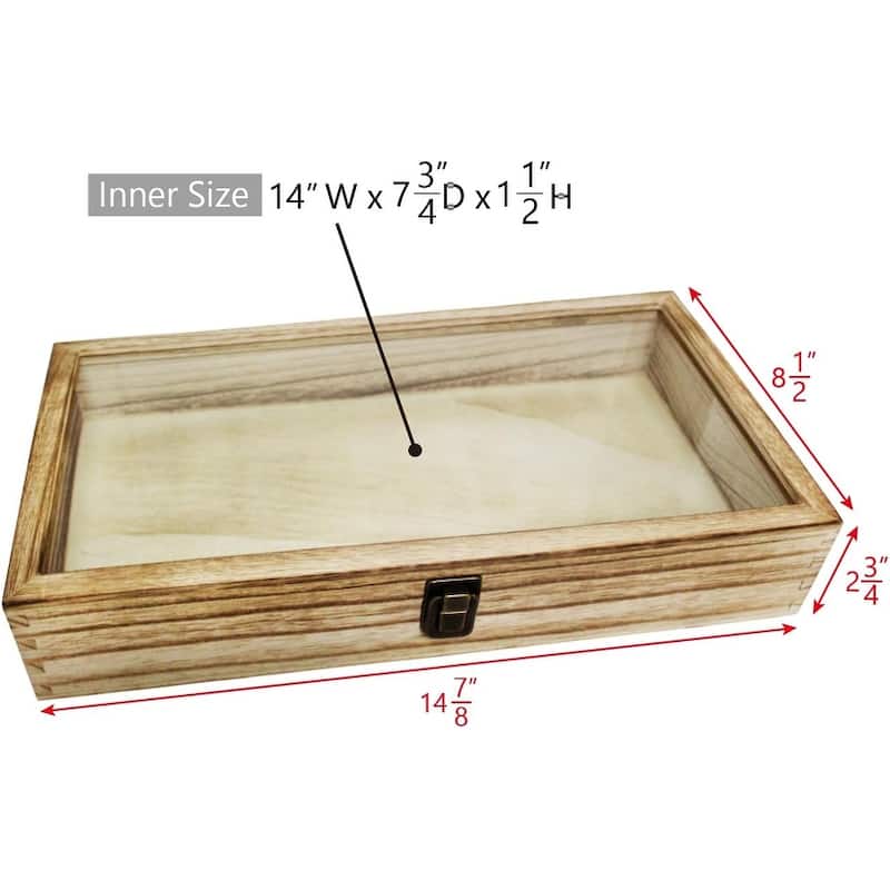 Wood Glass Top Jewelry Display Case Accessories Storage for Collectibles - S