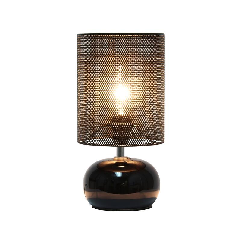 Mini Ceramic Table Lamp with Mesh Shade - 10" - Black