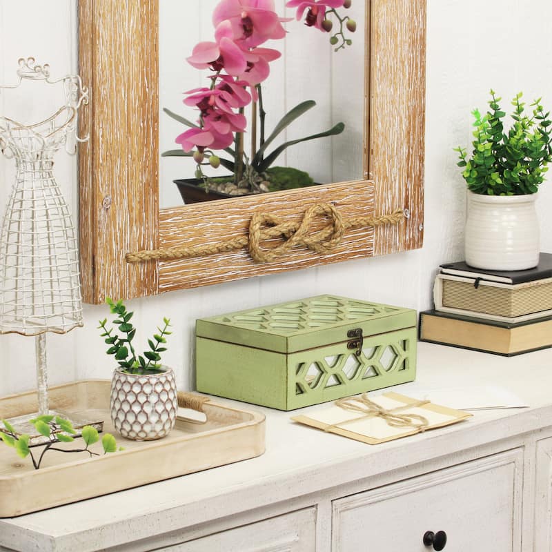 Blue Wood Moroccan Style Mirrored Storage Box (Set of 2) - W: 11.75" x D: 7.75" x H: 4.75" - Green