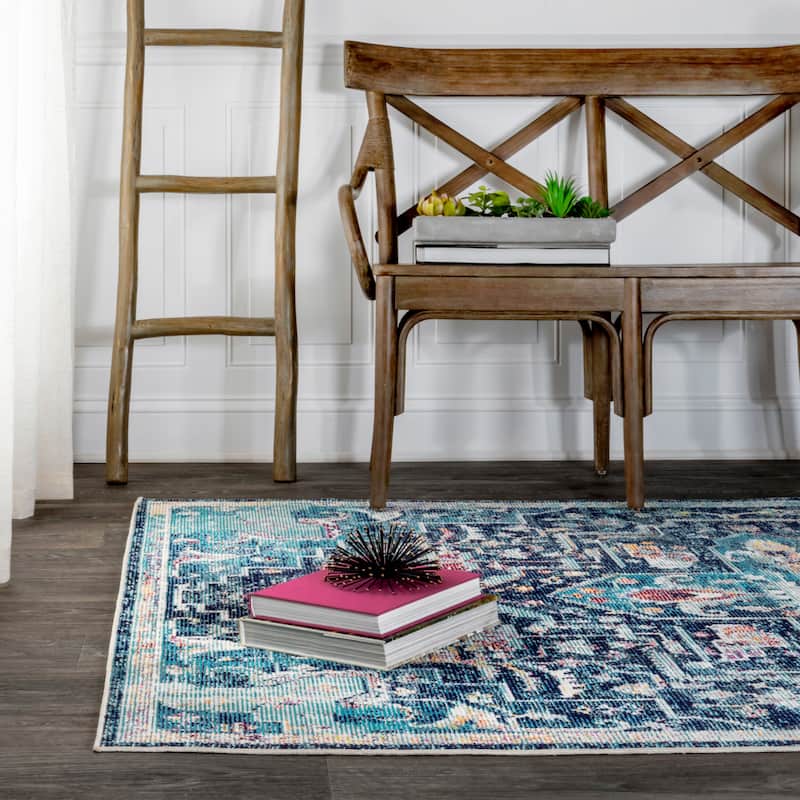 JONATHAN Y Zafra Vintage Medallion Rug Peacock Blue/Navy Area Rug