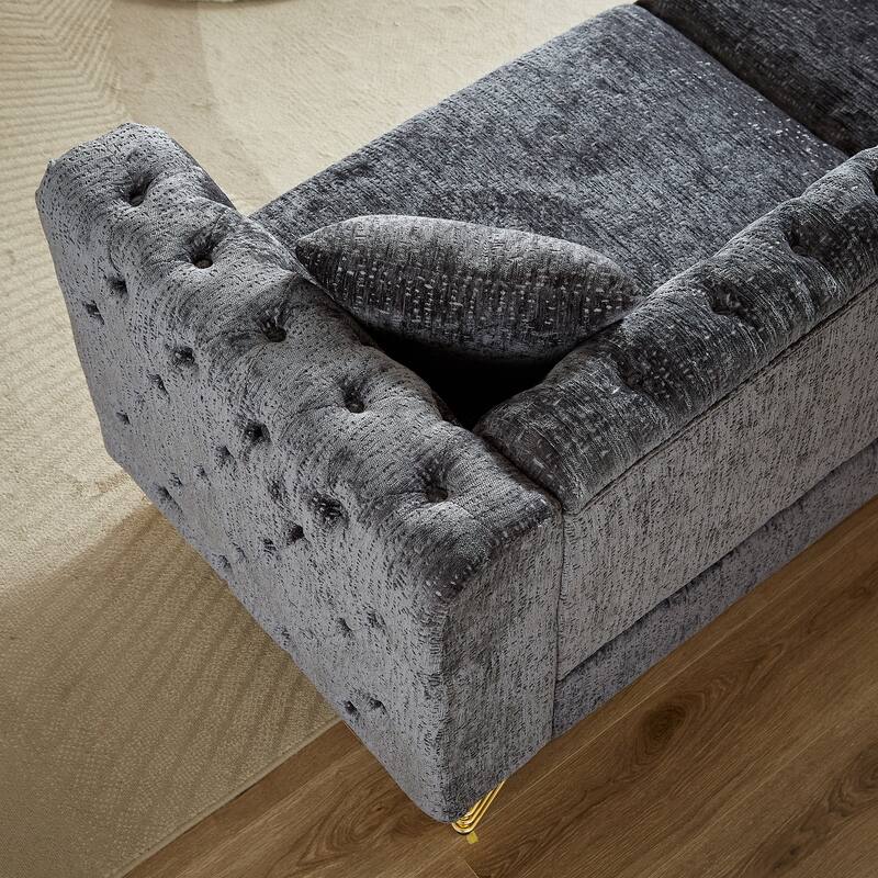 Buttons Tufted Pull Buckle Design Sofa with Copper Nail Decoration Armrest and Metal Legs