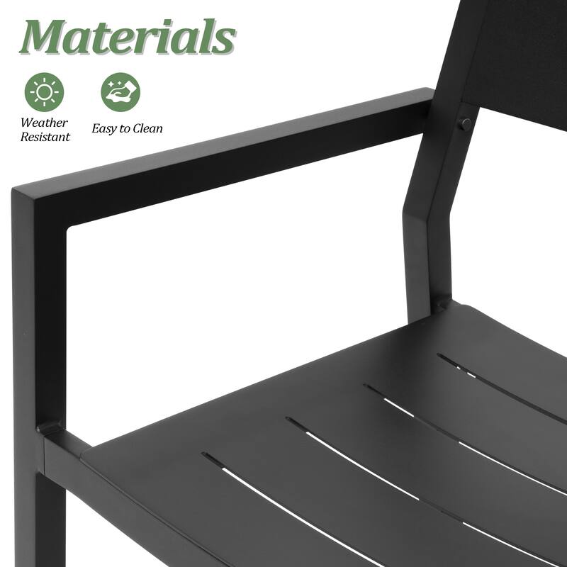 Patio Outdoor Aluminum Dining Set with Umbrella Hole with Stackable Armchairs