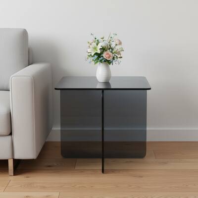 HomeRoots 16" Smoky Black Glass Square Cross Legs End Table - 17.70 in. x 16.10 in. x 17.70 in.