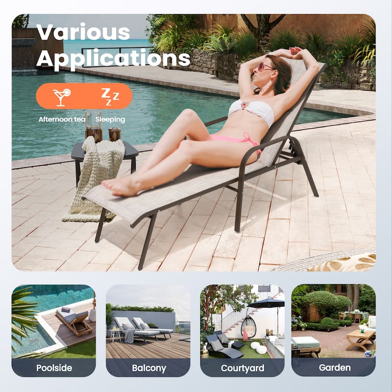 Pellebant 2/4PCS Outdoor Adjustable Patio Chaise Lounge Chairs