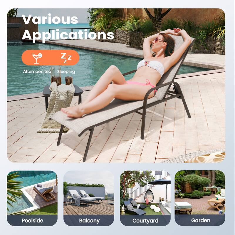 Pellebant 2/4PCS Outdoor Adjustable Patio Chaise Lounge Chairs