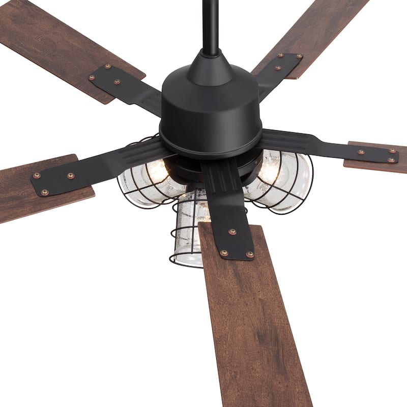 52" Industrial Reversible 5-Blade Glass Shade Ceiling Fan with Light and Remote