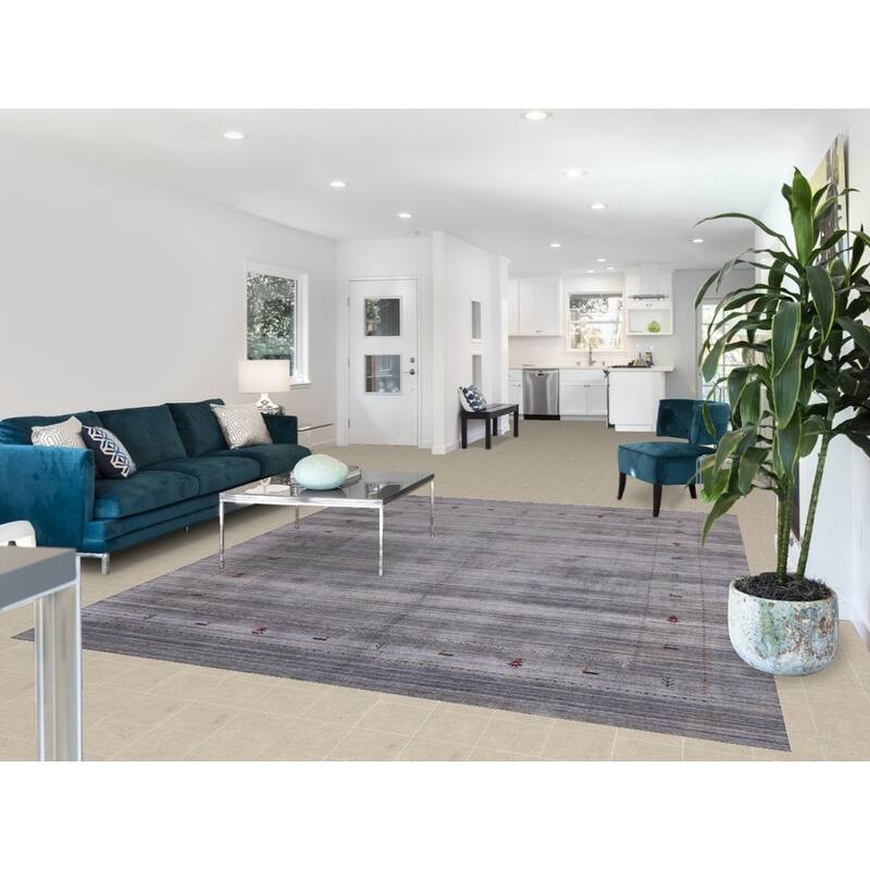 Hand Knotted Oriental 100% Wool Carpet Tribal Animal Pictorial Greys & Charcoal Gabbeh Area Rug - 9' 8'' X 7' 10''