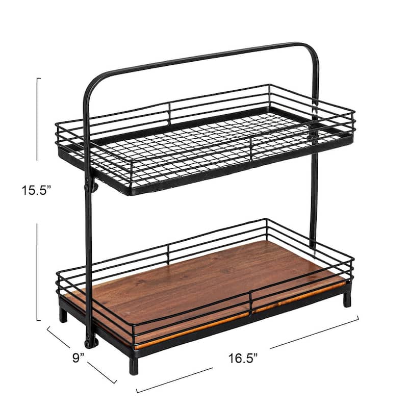 Acacia Wood and Metal 2-Tier Stand