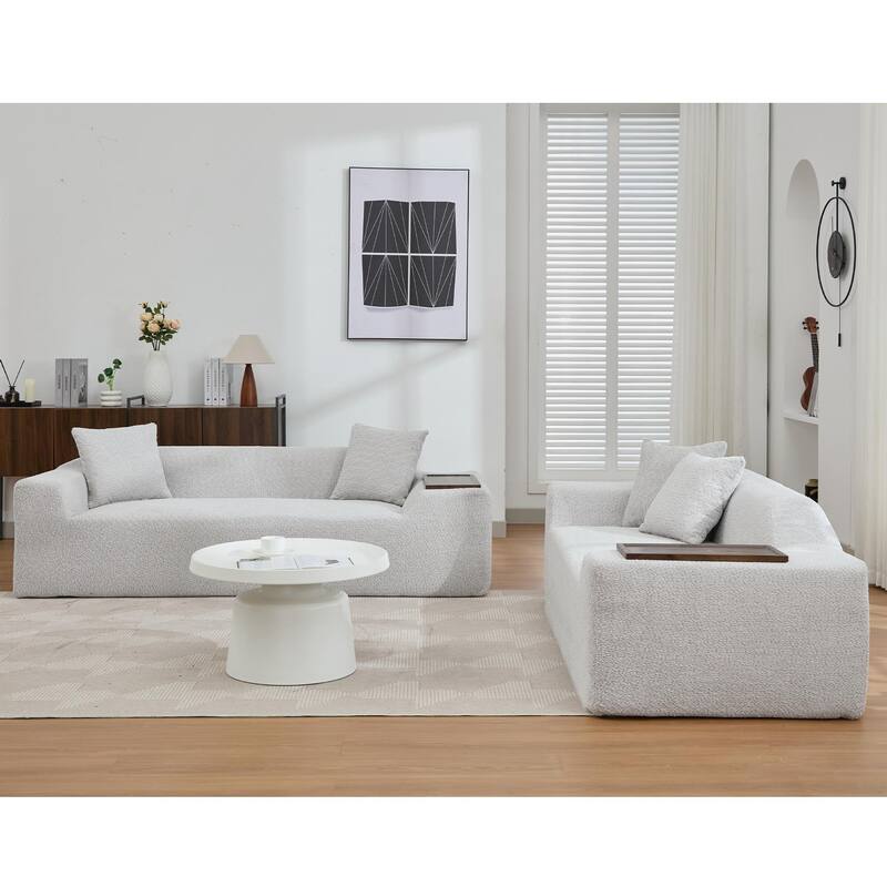 Boucle Couch Sofa Set, 2-Piece Modern 3-Seater + 2-Seater with Chaise & Ottoman Option