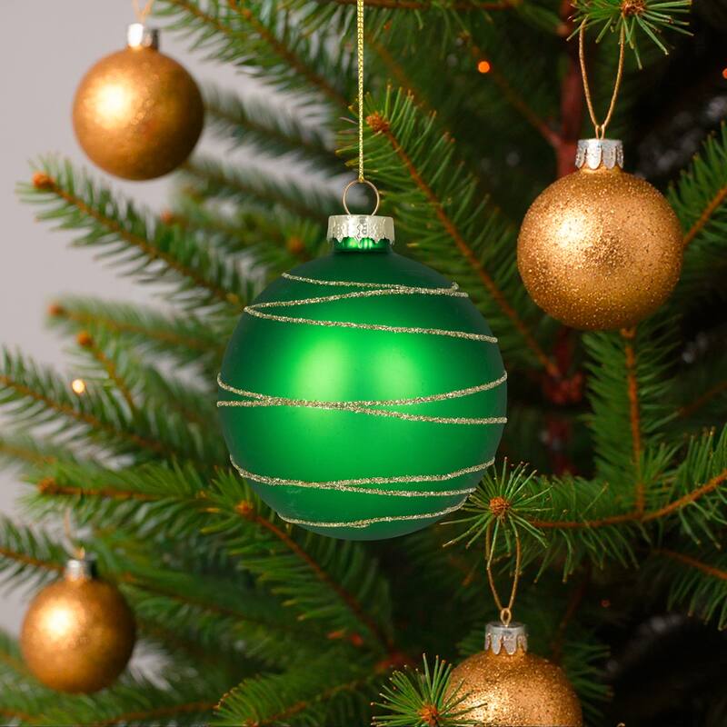 4ct Glass RedGreen Matte Christmas Ball Ornaments 3.25-Inch (80mm)