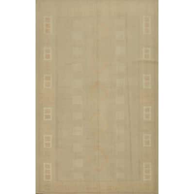 Hand Woven Oriental 100% Wool Carpet Southwestern Tribal Beige & Ivories Kilim Area Rug - 9' 10'' X 7' 0''