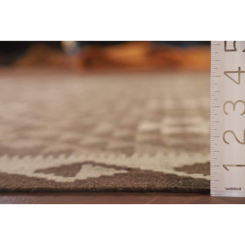 Hand Woven Oriental 100% Wool Carpet Southwestern Geometric Brown Kilim Area Rug - 9' 8'' X 6' 7''
