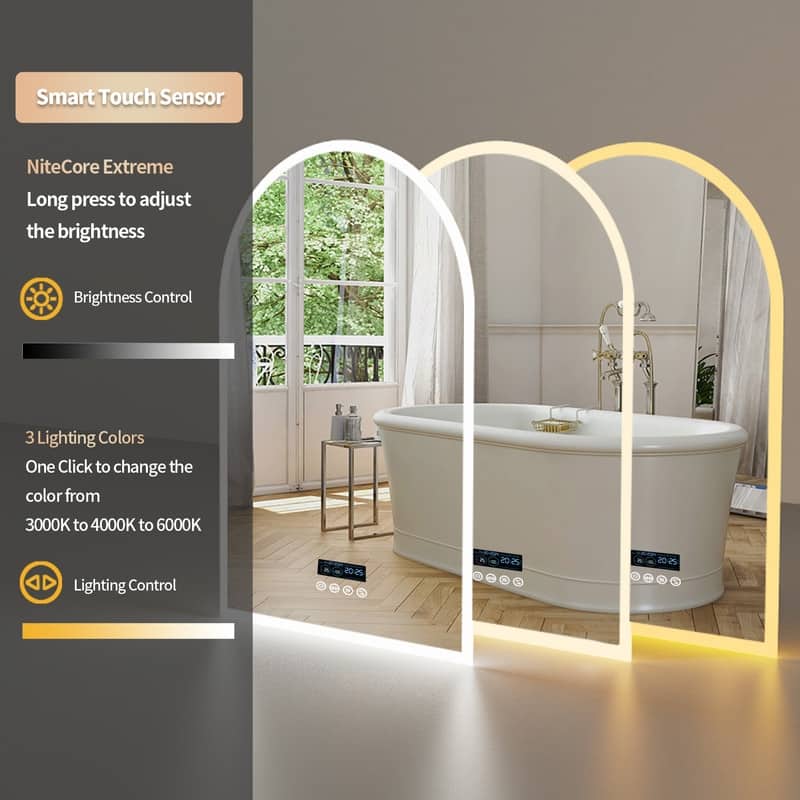 Arch Bathroom Vanity Mirror with Lights Built-in Bluetooth Speaker Dimmable Anti Fog 3 Color - 36"x24"