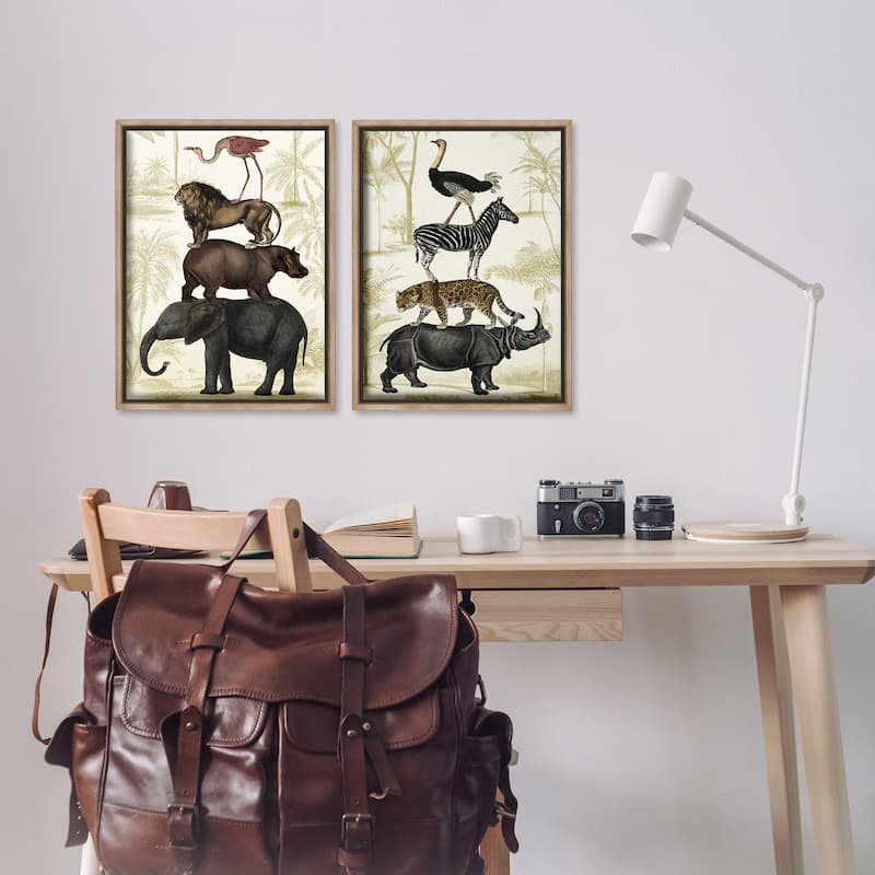Stupell Stacked Safari Animals Framed Floater Canvas Wall Art Design By Victoria Barnes (Set of 2)