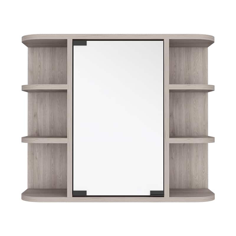 Medicine Cabinet, Six External Shelves Mirror - Light Grey