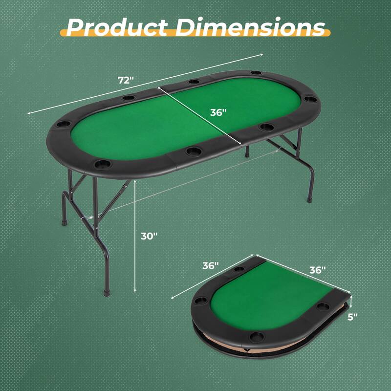 Costway 8 Players Poker Table with 8 Cup Holders & Comfy Armrests