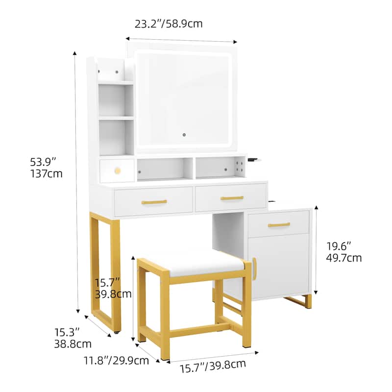 Vanity Desk Makeup Table Light Strip Mirror Dressing - 35.4"L x 15.7"W x 53.5"H