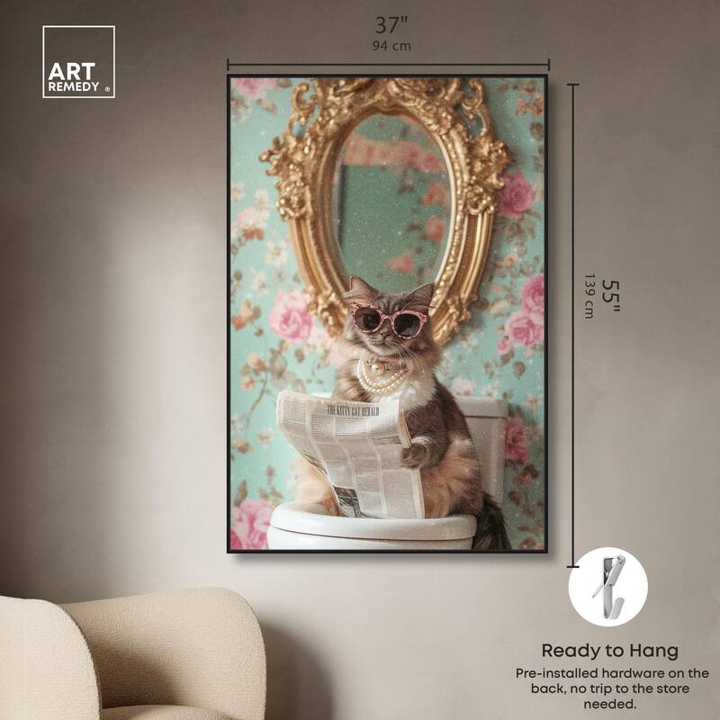 Ornate Kitty Toilet Time Canvas by Art Remedy