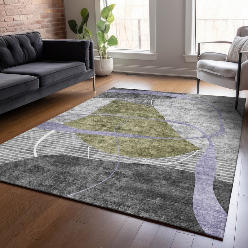 Machine Washable Indoor/ Outdoor Chantille Contemporary Abstract Rug