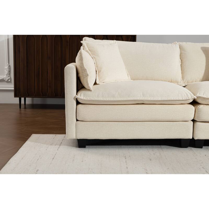 Anmytek 3-Seat 114.17" Modern Sectional Sleeper Sofa with Ottoman, Waist Pillows & Chaise Lounge