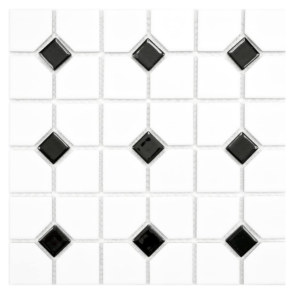 Merola Tile Oxford Matte White w/Black Dot 11-3/8" x 11-3/8" Porcelain Floor and Wall Tile