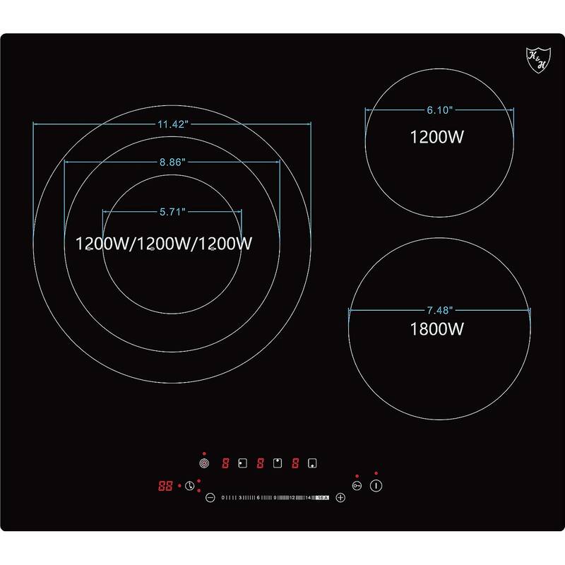 K&H 3 Burner 24 Inch Builtin Electric Stove Top Radiant Ceramic