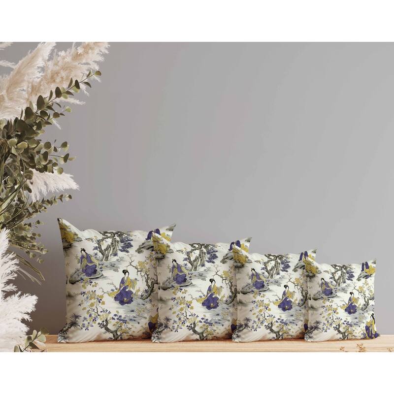 Imperial Palace Garden Faux Suede Reversible Throw Pillow Blue and Olive