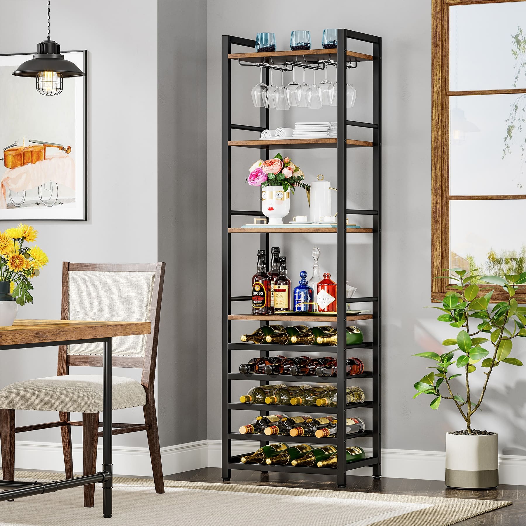 20 Bottle Freestanding Floor Wine Rack, 9 Tier Floor Liquor