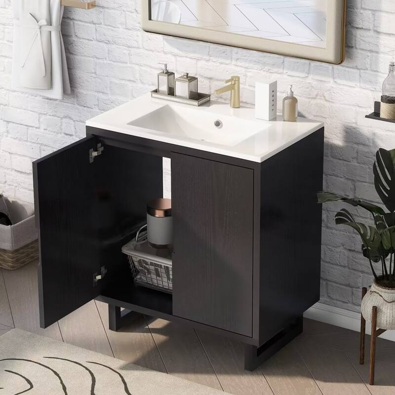 30" Bathroom Vanity Set with Sink, Bathroom Storage Cabinet - Black