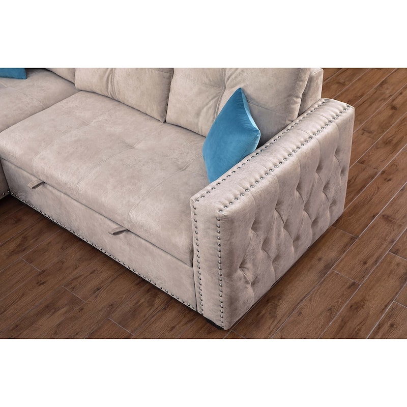 Classic and Cozy L-shape Pull-out Sleeper Sectional Sofa