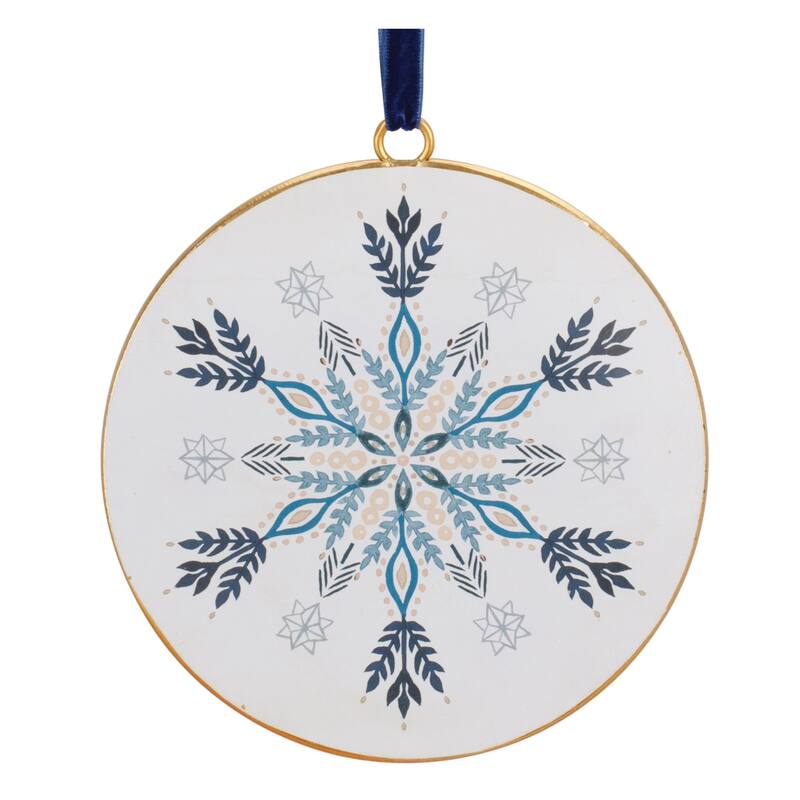 Snowflake Christmas Disc Ornaments - 6.25" - White and Blue - 12ct