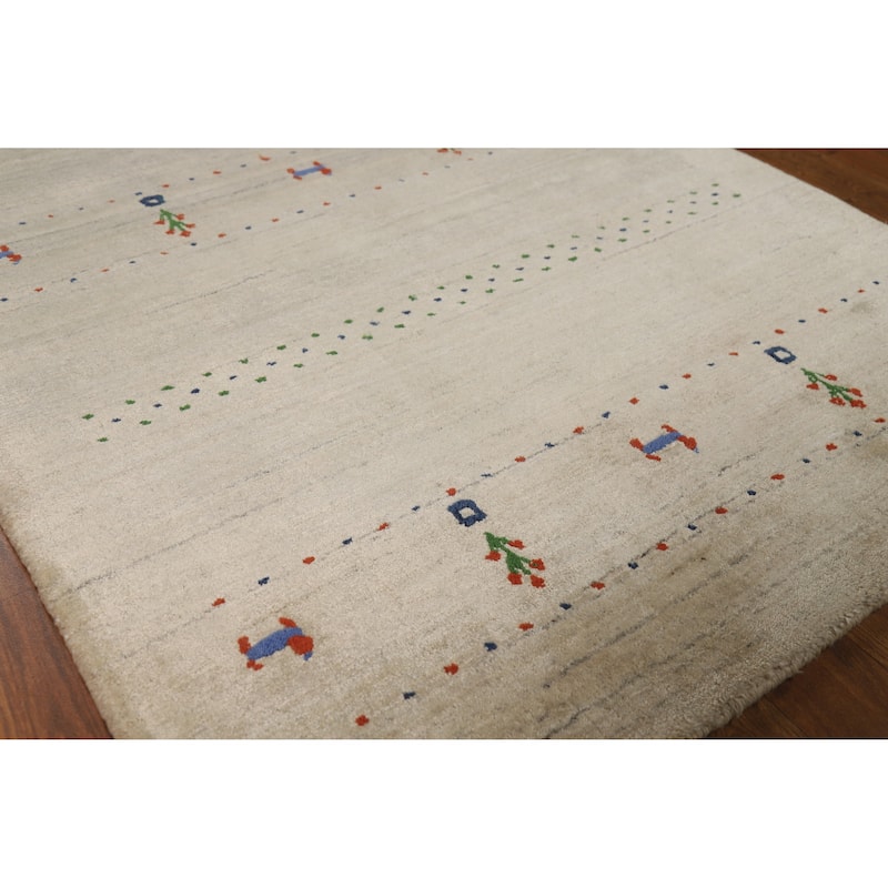 Tribal Gabbeh Indian Foyer Rug Handmade Accent Beige Silk Carpet - 3'1"x 4'11" - 3'1"x 4'11" - Ivory/Beige