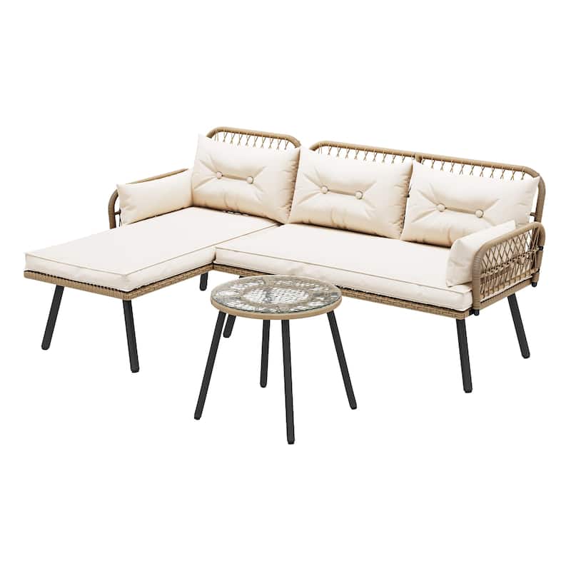 Moasis 3-piece Wicker Patio Furniture Set Rattan Sectional L-Shaped Sofa Detachable with Cushions - 70.5"L x 48.4"W x 32.7"H
