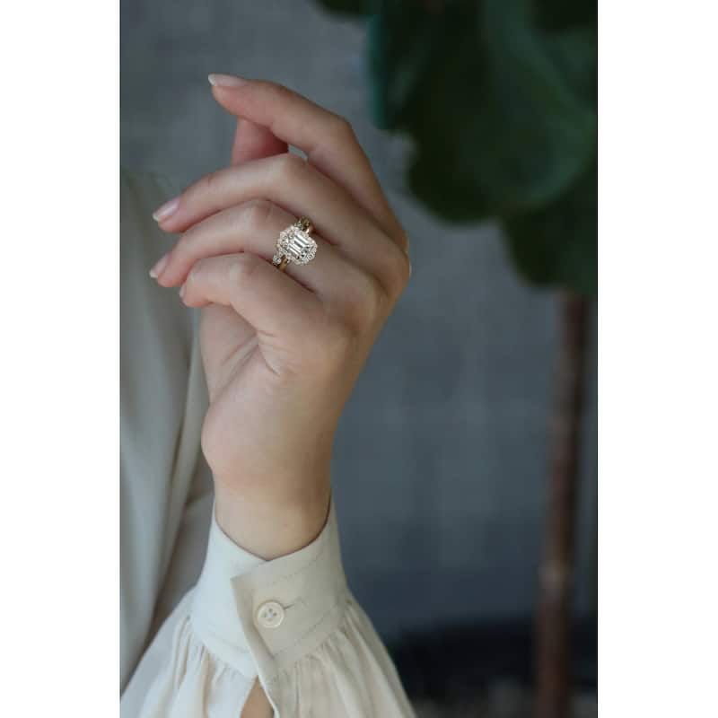 Kobelli 3.5 Carats Emerald Diamond 14k Solid Gold Rococo Halo Vintage Style Eilish Bridal Rings 2pc Set (DEF/VS, Certified)