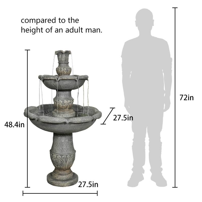 48.4" H Classical Flowerpot Shape Finial Fountain and Waterfalls for Outdoor