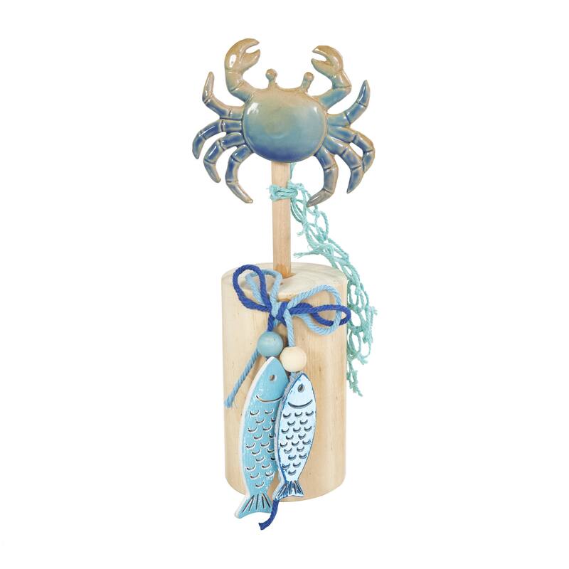 Ceramic Sea Life Handmade Ombre Decorative Sculpture with Cylinder Block Bases - Set of 3 Blue - Roche River Decor