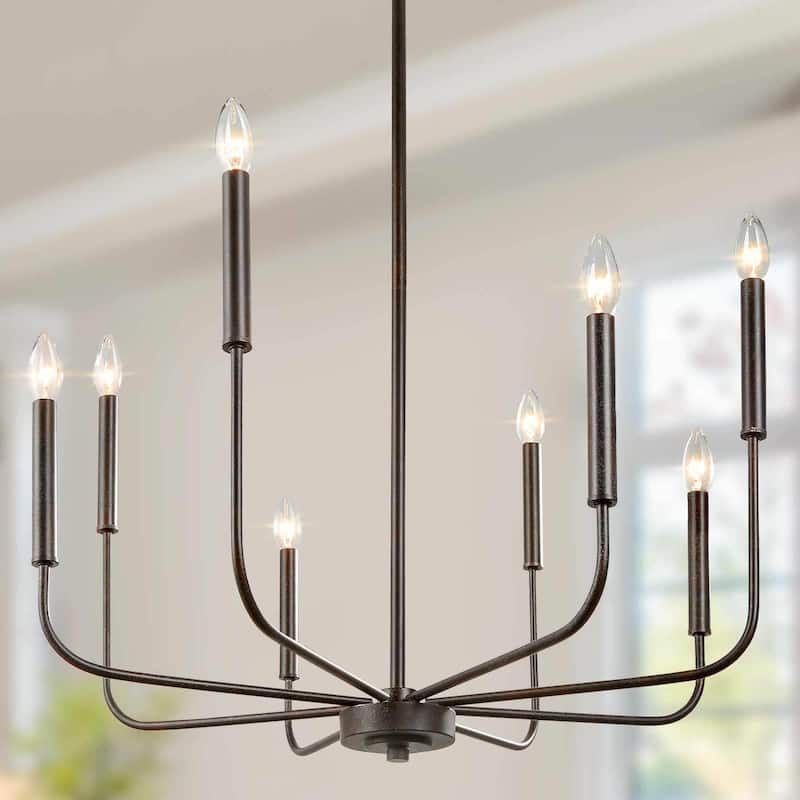 Modern Farmhouse 8-Light Black Chandelier French Country Candle Ceiling Light for Dining Room - D26"xH35.5" - D26"xH35.5" - Rustic