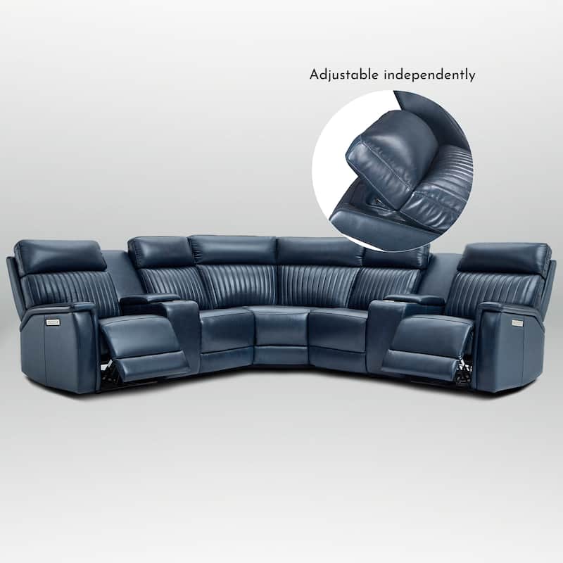 7PCS, 3 Power Recliners, Leather Reclining Sectional with Zero Gravity, USB Port & USB-C Port