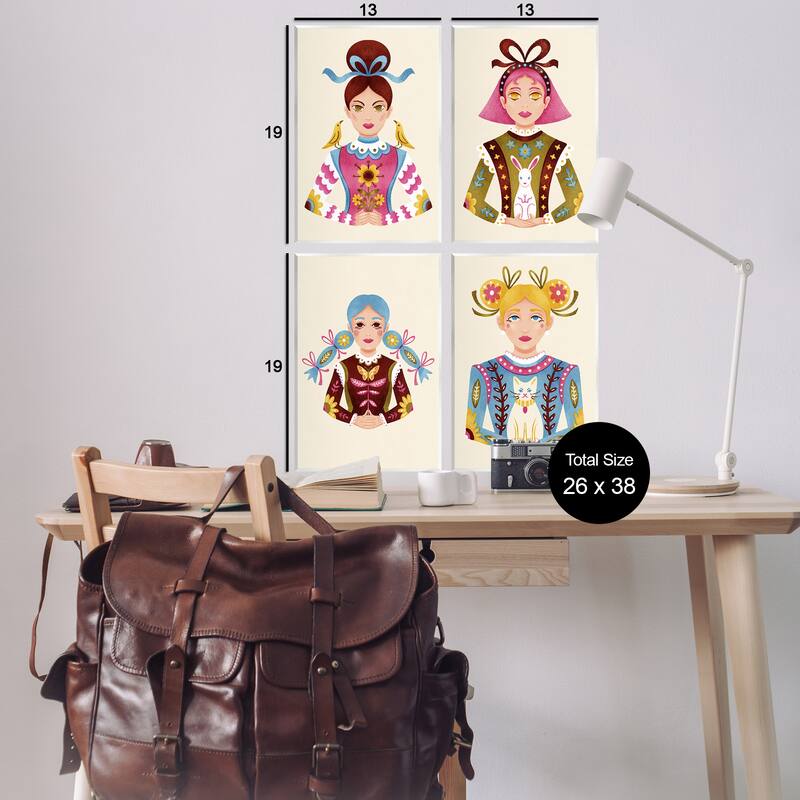 Stupell Floral Folk Women Portraits Wall Plaque Art Design By Hannah Moren (Set of 4)