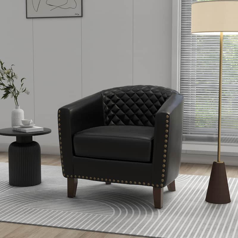 Modern Armchair Faux Leather Nailhead Trim Swivel Accent Chair