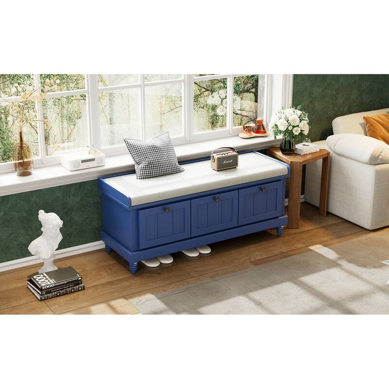 Fluted Entryway Bench with Storage