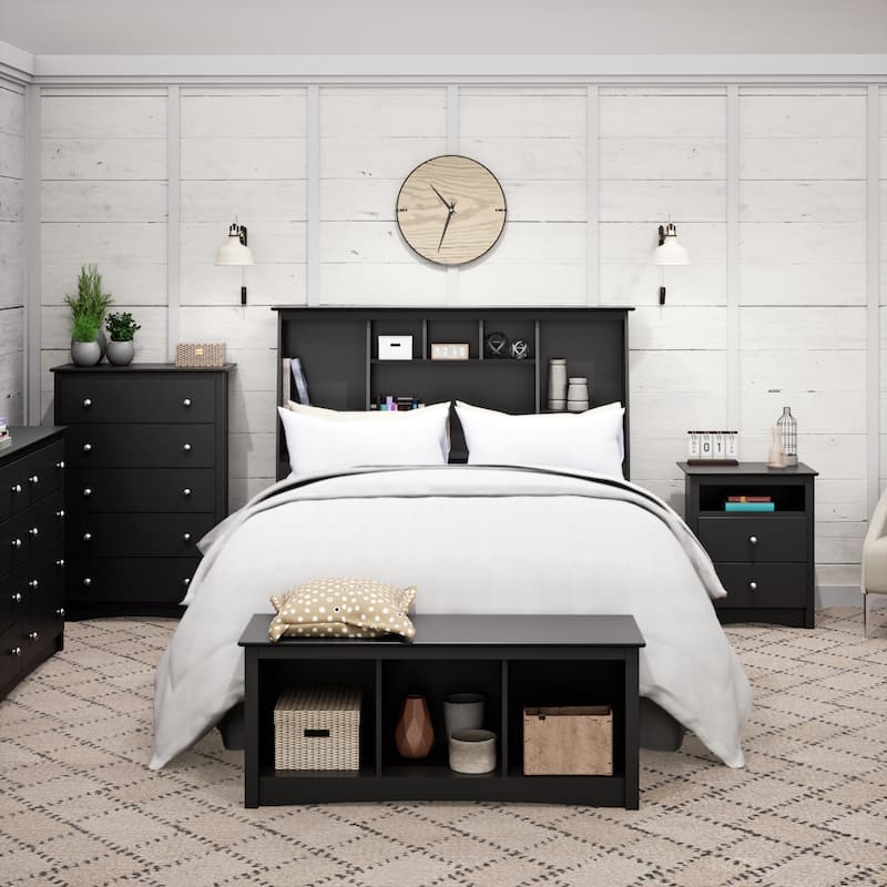 Broadway Black 2-drawer and Open Cubby Nightstand