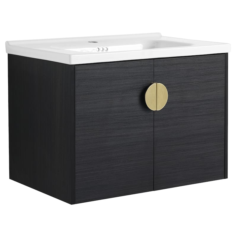 24-Inch Soft-Close Bathroom Vanity with Ceramic Sink, Ample Storage, Wall-Mounted Design for Compact Bathrooms