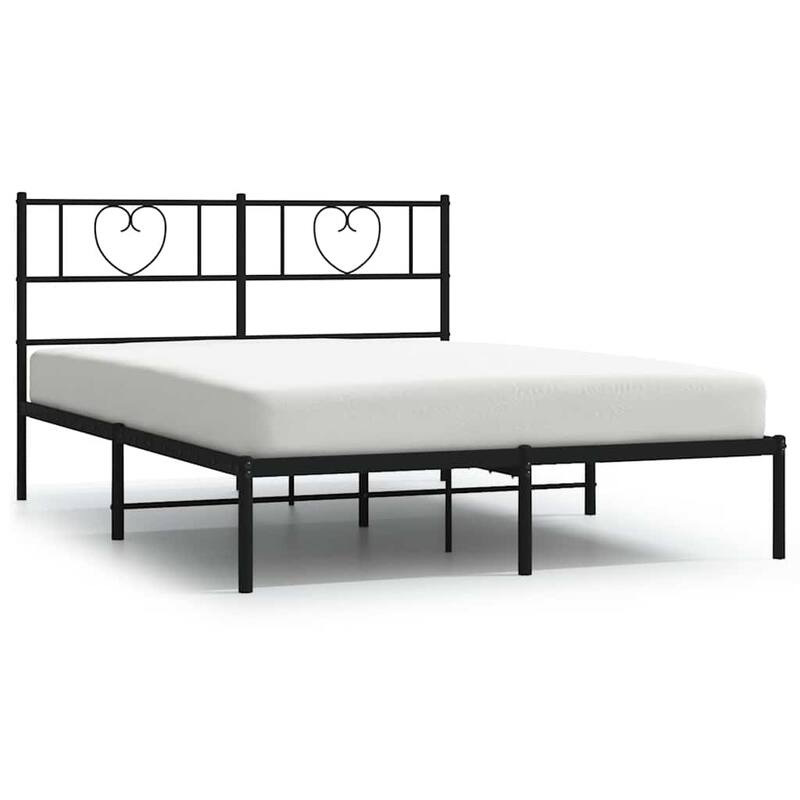vidaXL Full Metal Bed Frame with Headboard, Black, No Mattress - 77.2" x 55.9" x 35.4"