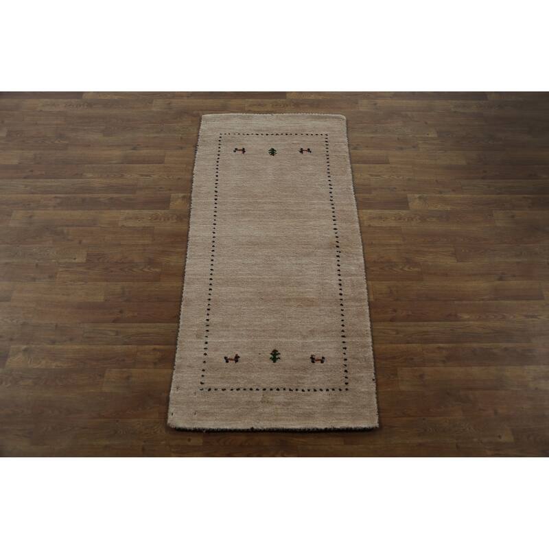 Hand Knotted Oriental 100% Wool Carpet Tribal Animal Pictorial Peach Gabbeh Runner Rug - 4' 8'' X 2' 3''