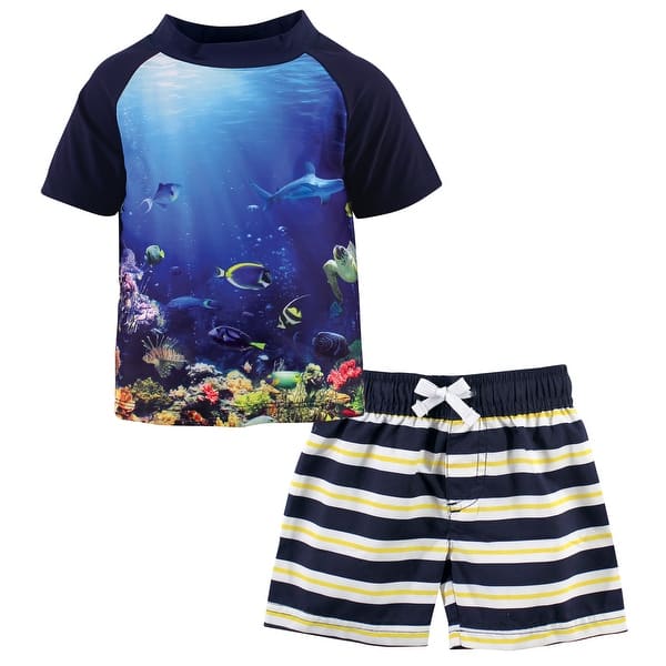 slide 1 of 1, Hudson Baby Toddler Boy Swim Rashguard Set, Boy Coral Reef Boy Coral Reef - 2T