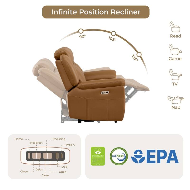 Spruce & Spring Genuine Leather Power Reclining Sofa with Optional Console & Flip-Down Table