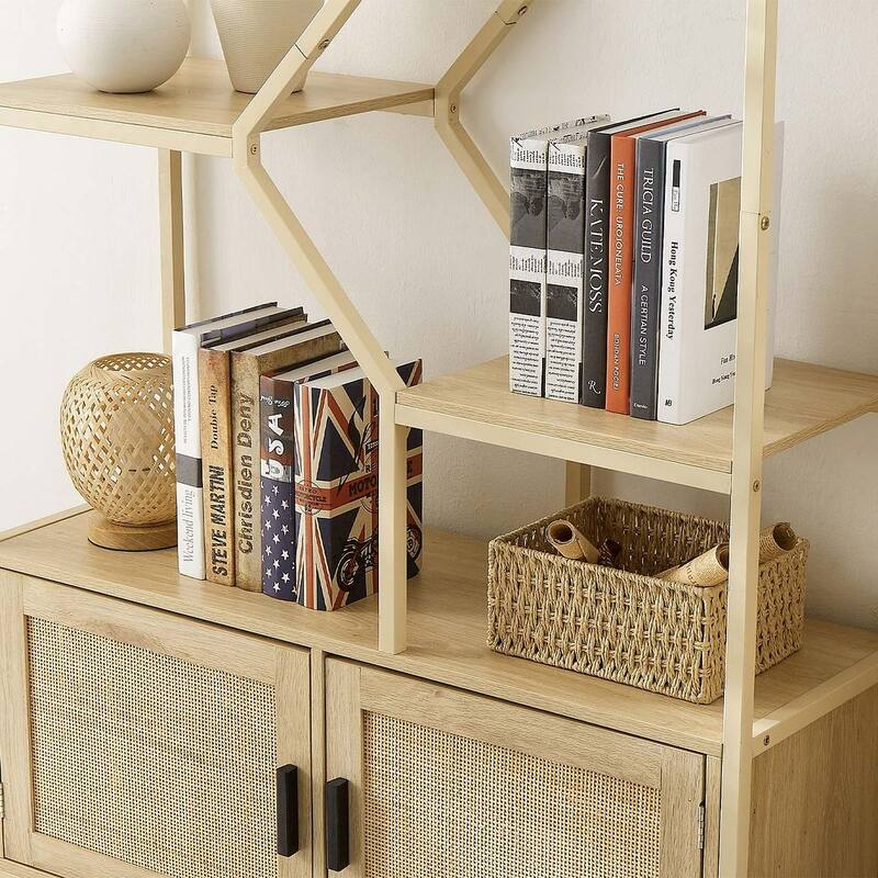 Tall Bookshelf with Storage Cabinet Door and Shelf - 39.4'' W x 13.8'' D x 75.6'' H